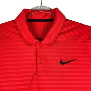 Nike Dri-FIT Red Striped Polo Shirt Men’s Medium Short Sleeve Golf